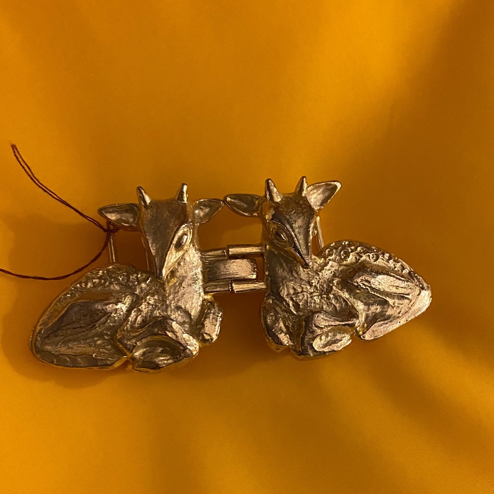 MIMI 1973 Di N  vintage TWO JOINING Gold Deer Belt Buckle UNISEX